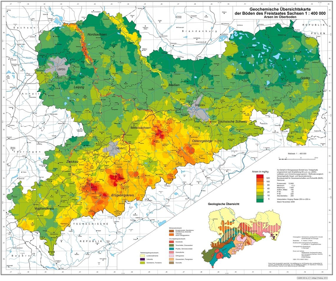 Geochemische Übersichtskarte der Böden des Freistaates Sachsen - Arsen im Oberboden